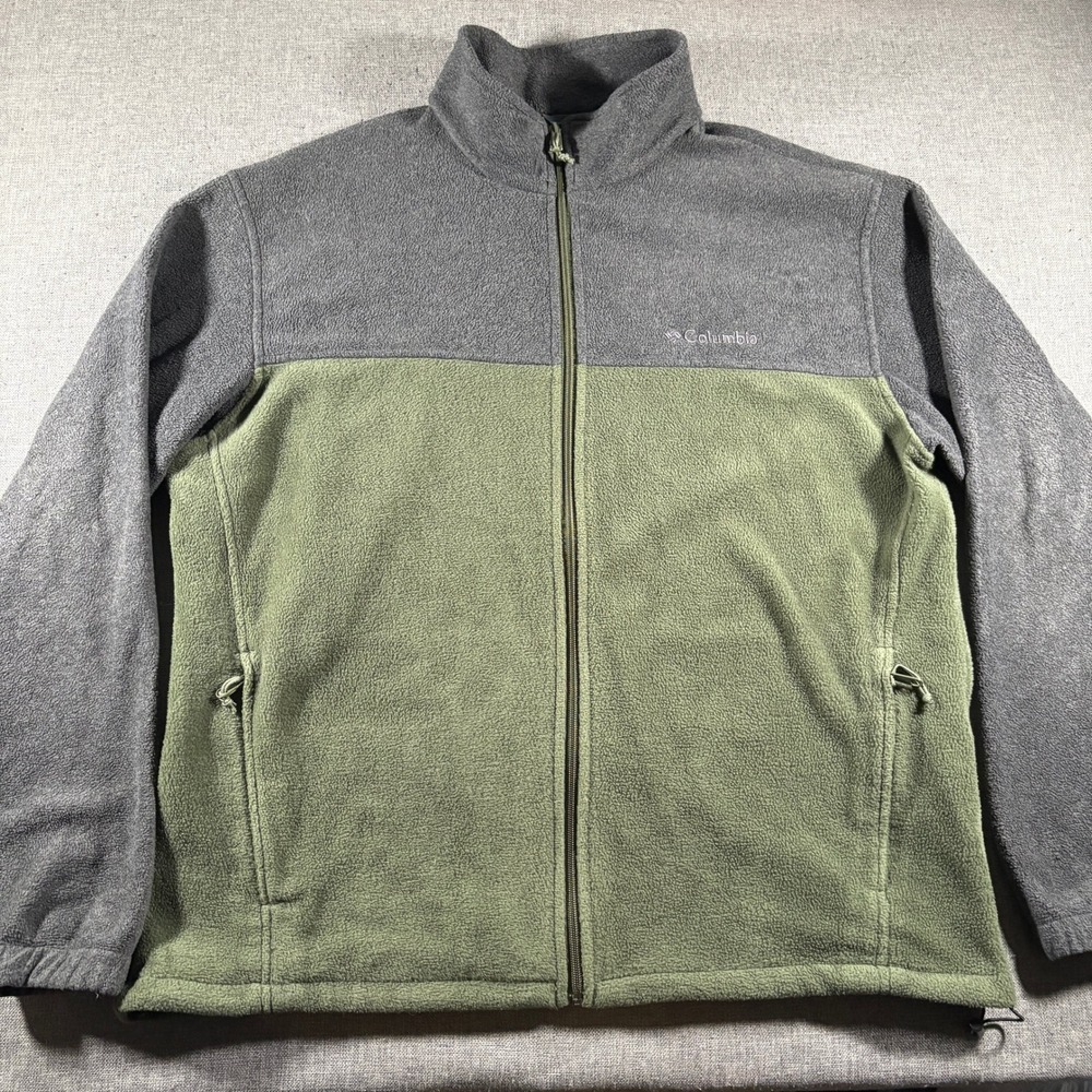 Columbia Fleece Jacket Mens XL Green Grey Full Zip Colorblock‎ Steens Mountain